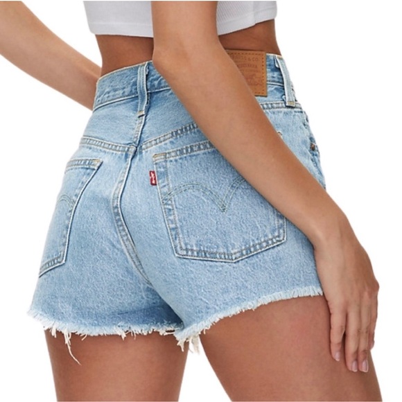 Levi's 501 Original Button Fly High Waist Destroyed Cutoff Denim Shorts Size 29 - Picture 3 of 16